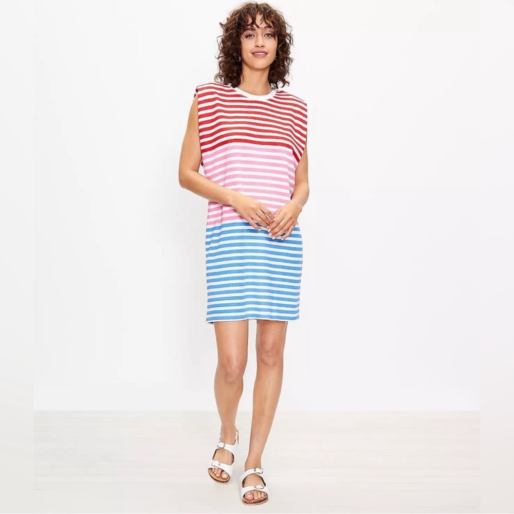 Loft Stripe French Terry Muscle Dress Medium